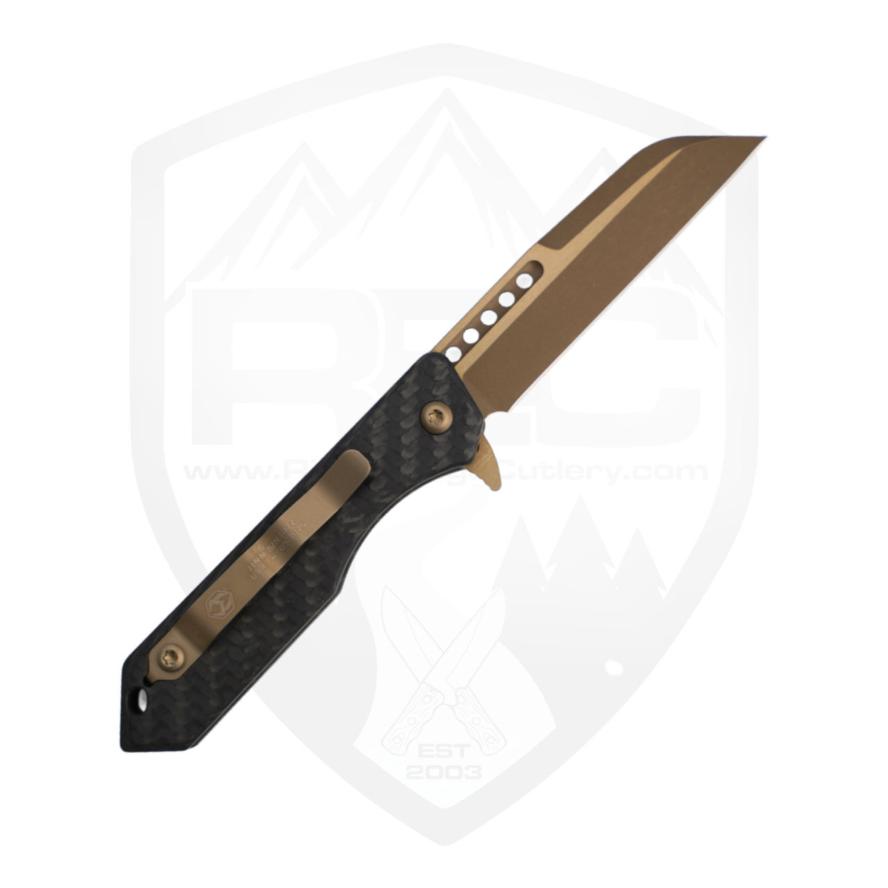 himajin Heretic Knives Jinn Manual, Carbon Fiber, Bronze Magnacut - H213