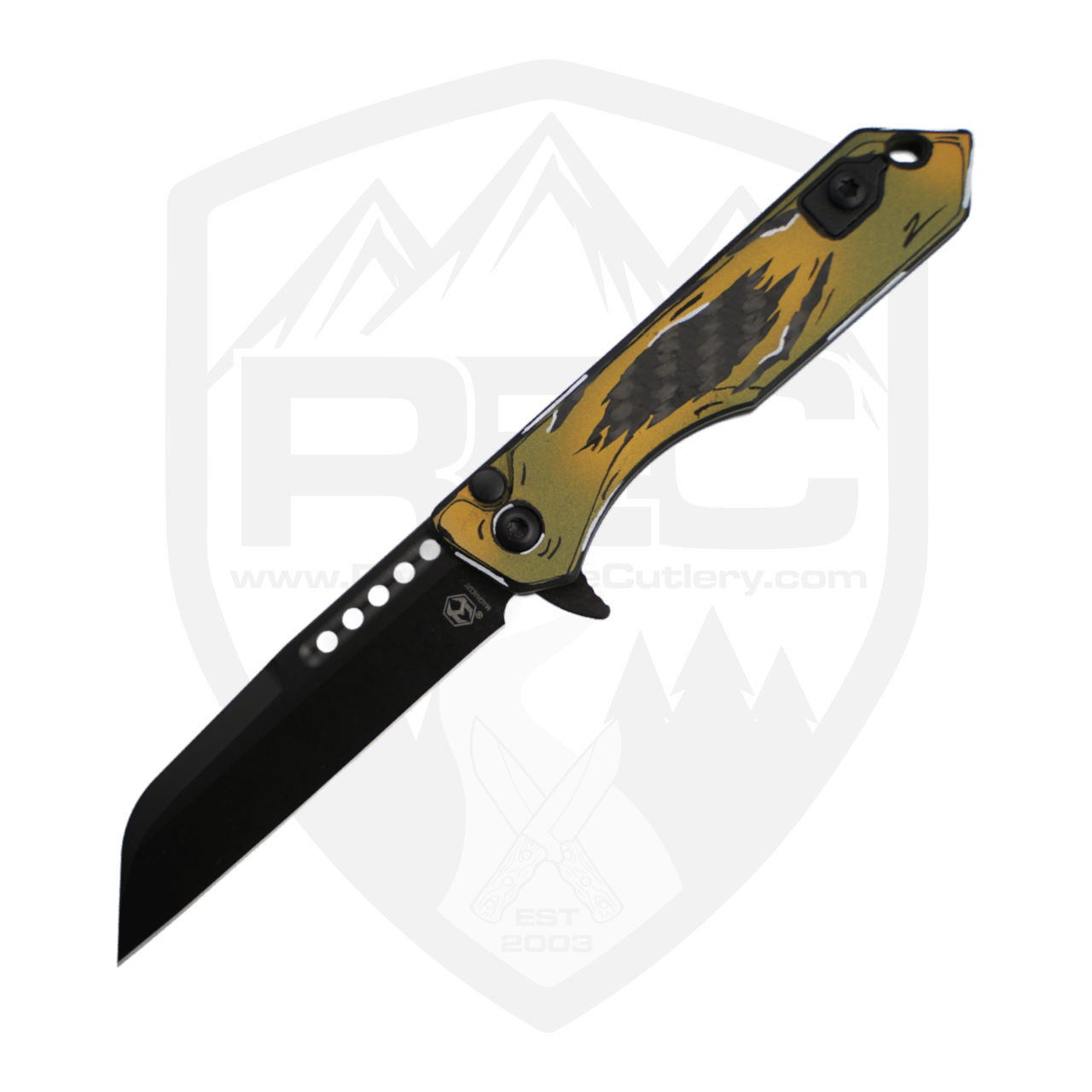Heretic Knives Jinn Button Lock Manual Blade Show 2026, Gold