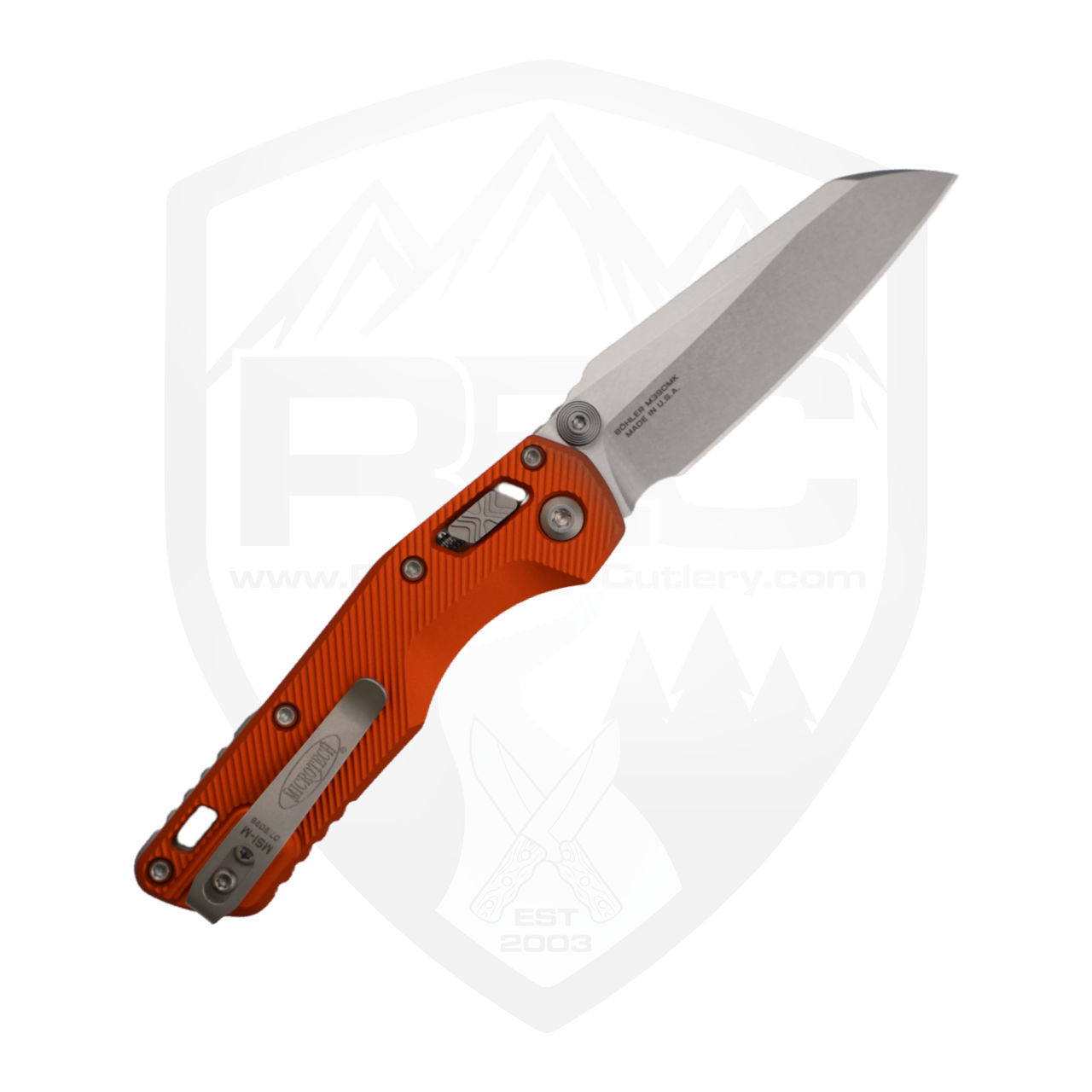 Microtech MSI Mini S/E, Fluted Orange Aluminum, Apocalyptic M390MK
