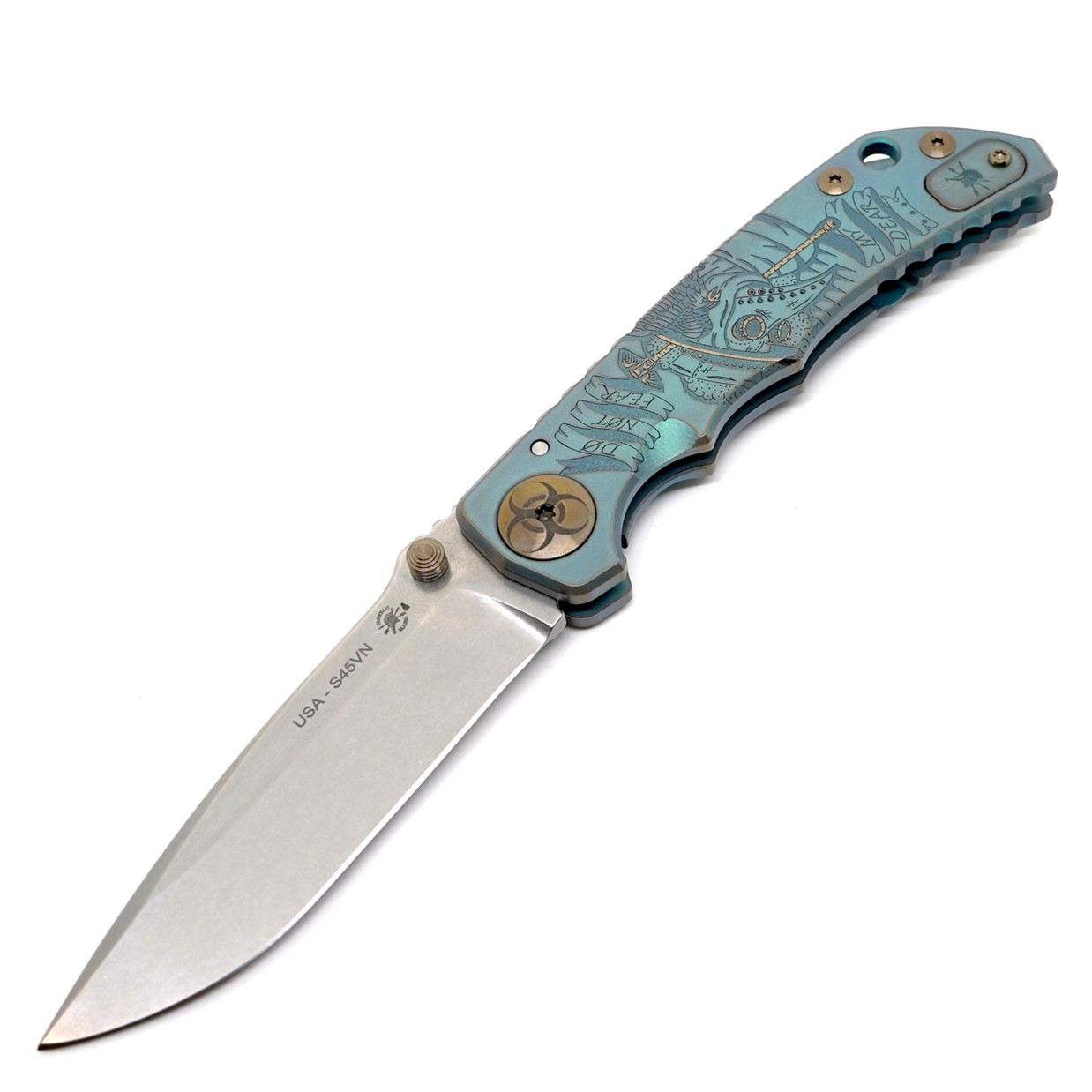 Spartan Blades Harsey Folder - Engraved Ti Plague Doctor