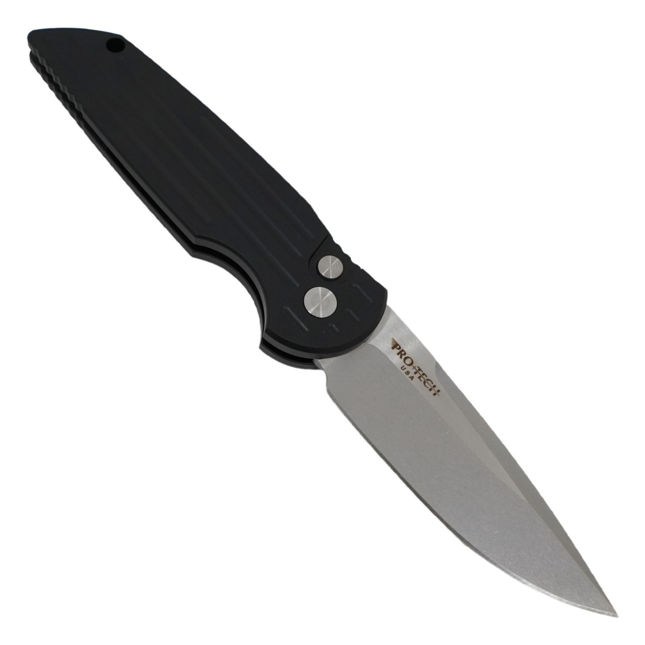 Pro-Tech TR-3 LEFTY - Black Grooved Aluminum / Stonewash 154CM - TR3L1