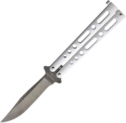 Bear & Son Butterfly knife,  White Handles / Stonewash 440 - 117WSW