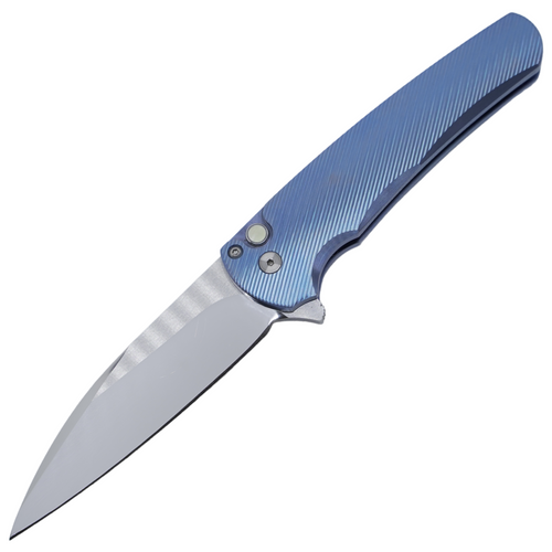 Pro-Tech Malibu Wharncliffe Custom - Anodized Blue Titanium / Mike Irie Polished 154CM - 2023.001
