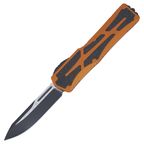 Heretic Colossus Drop Point, Orange Aluminum / Black Two-Tone CPM Magnacut