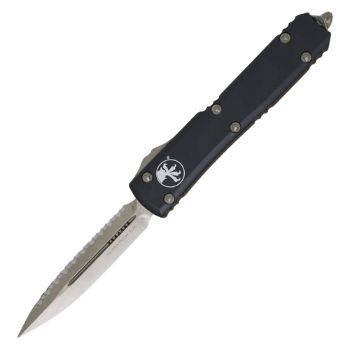 Microtech Ultratech Double Edge, Black Aluminum / Stonewash Bronze Fully Serrated M390 - 122-15