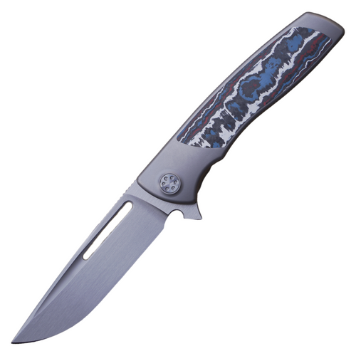 Sharp By Design Mini Evo Drop Point,  Titanium with Nebula Fat Carbon Inlay / Belt Finish M390