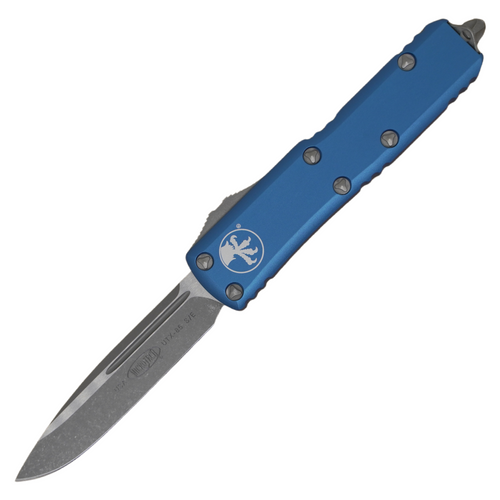 Microtech UTX-85 Drop Point, Blue Aluminum / Apocalyptic Stonewash M390 - 231-10APBL