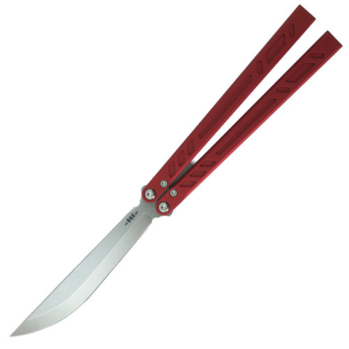 Blade Runner Systems Channel Barebones Balisong, Red Aluminum  / Stonewash 154CM