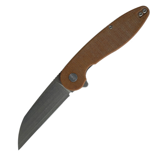 ABW American Blade Works Model 1 (V6) Liner Lock Wharncliffe, Brown Micarta / Stonewash CPM Magnacut