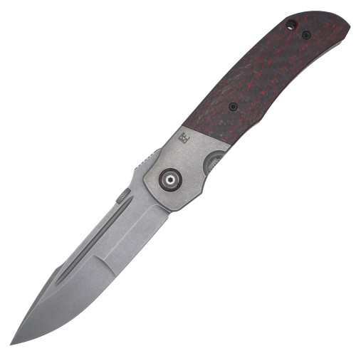 CKF~Custom Knife Factory Eagle Rock, Red Carbon Fiber / Bead Blasted S90V