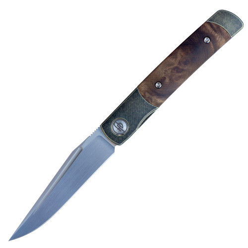 A Purvis Blades Rook, Bronze Ano Titanium-Maple Burl Inlay / Hand Rubbed Satin 20CV