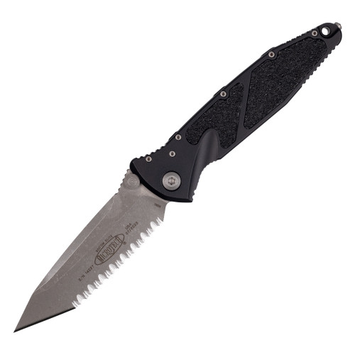 Microtech SOCOM Elite Tanto Manual, Black Aluminum / Fully Serrated Apocalyptic M390 - 161-12AP