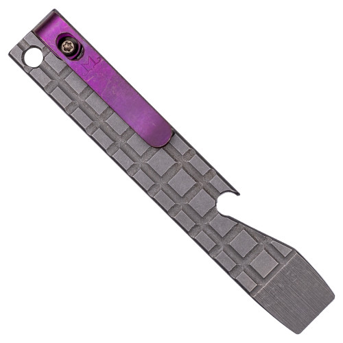 Maverick Customs 4" 3V Stonewash "Frag" Prybar w/ Purple Ano Ti Clip