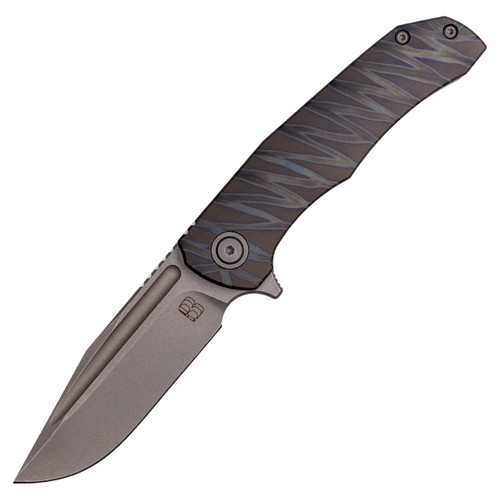 BergBlades Iron Mutt, Heat Ano Tiger Striped Titanium / 2-Tone CPM 20CV