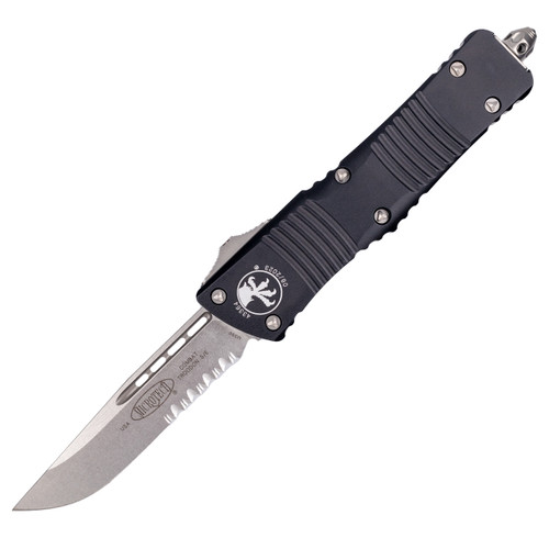 Microtech Combat Troodon Drop Point, Black Aluminum / Partially Serrated Stonewash M390 - 143-12