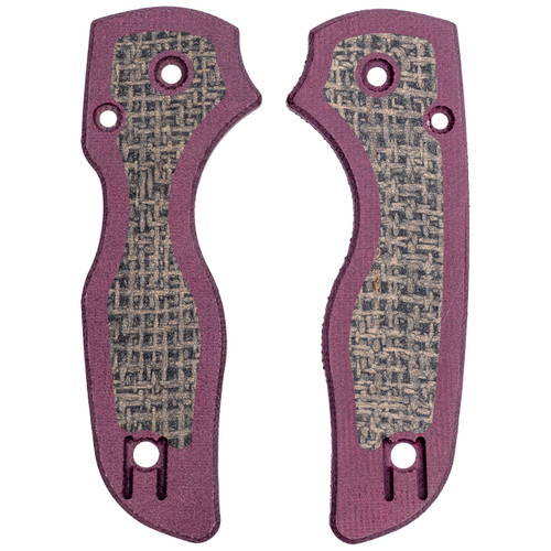 RC Bladeworks Custom Scales for Spyderco Lil Native, Burgundy Canvas Micarta w/ Black Burlap Inlay