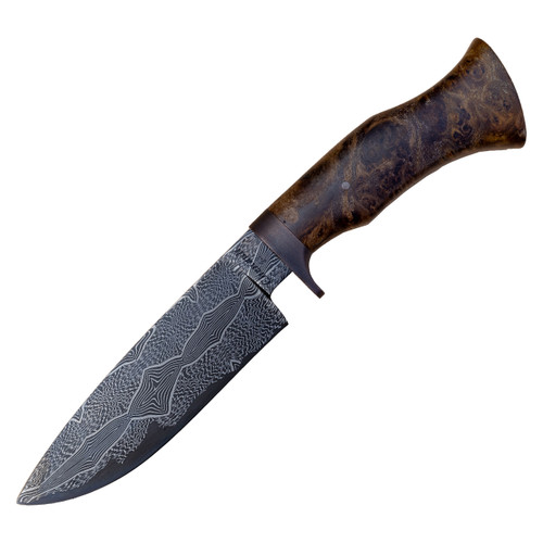 Justin Chenault Custom Knives Mosaic Hunter Claro Walnut Burl, Mosaic 1095 & 15N20