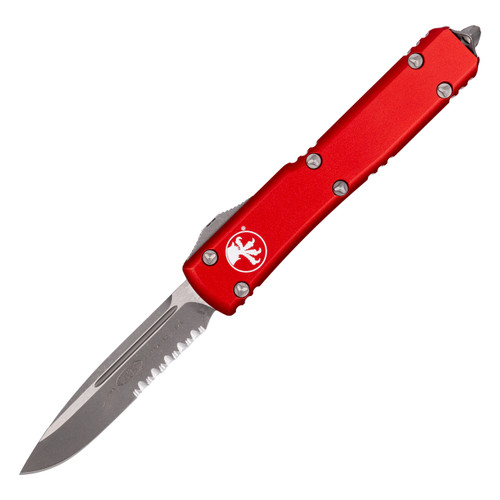 Microtech Ultratech Drop Point, Red Aluminum / Partially Serrated Apocolyptic M390 - 121-11APRD