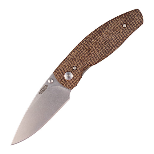 TRM Neutron 2, 3D Contoured Burlap Micarta / Stonewash CPM 20CV