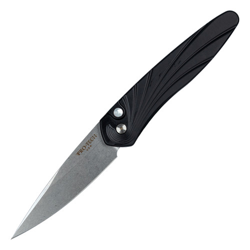 Pro-Tech Newport, Black Aluminum 3D Wave / Stonewash CPM S35VN