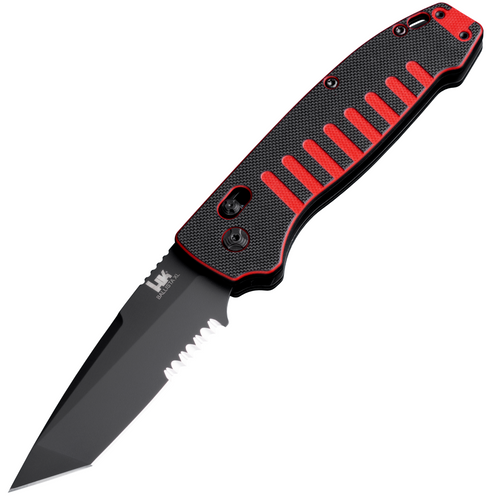 Hogue x HK Ballista XL Automatic Tanto, Red & Black G10 / Partially Serrated Black CPM S30V - 54540