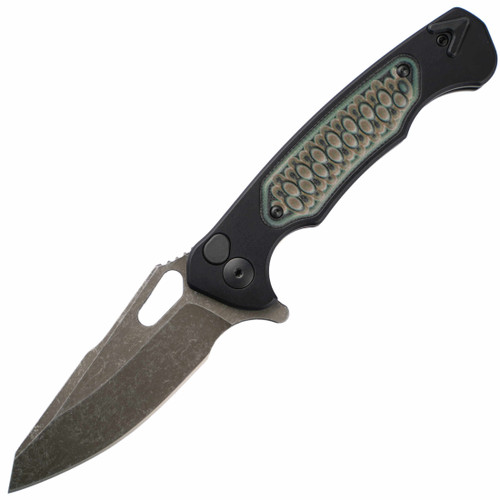 Dead Reckon Knives Ridgeback Modified Black Aluminum Pocketed OD Green Grey and Black Inlay, Dark Stonewash MagnaCut