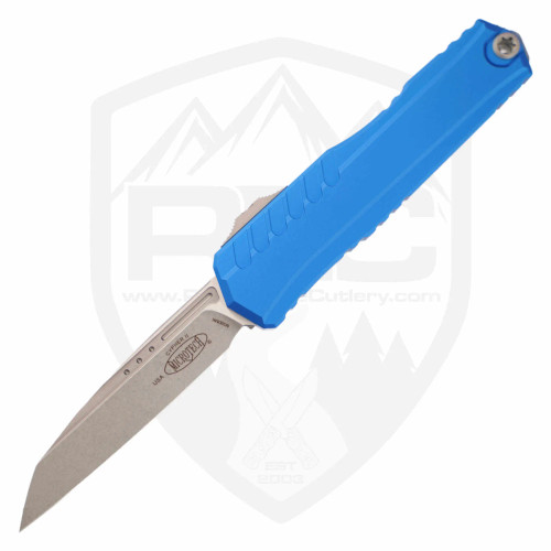 Microtech Cypher II Single Edge Blue Aluminum, Stonewash M390MK - 1241-10BL