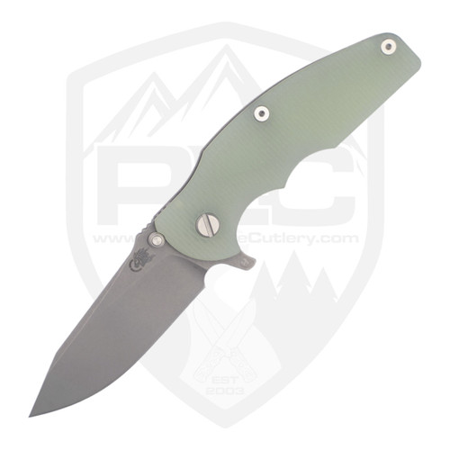 Hinderer Knives Jurassic Slicer Hollow Ground Translucent Green G10 Working Finsh Titanium, Working Finish MagnaCut
