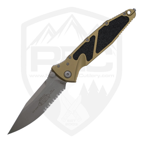 Microtech SOCOM Elite Manual S/E, Tan Aluminum Partially Serrated Apocalyptic M390MK - 160-11APTA