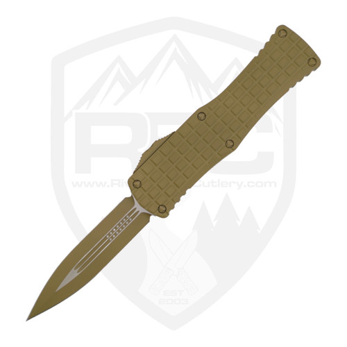 Microtech Hera Double Edge Frag Signature Series, Tan Aluminum  / Tan M390 - 702-1FRCRAS