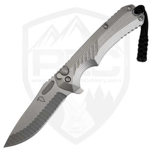 Freeman Outdoor Gear 451 Button Lock Flipper, Tumbled Titanium Scales with Jeweled Flats and 3D Waterline, Satin MagnaCut