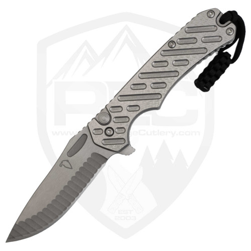 Freeman Outdoor Gear 451 Button Lock Flipper, Tumbled Titanium Scales with Jeweled Flats, Satin MagnaCut