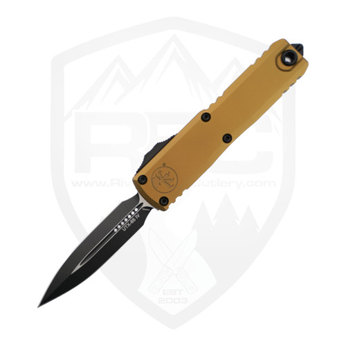 Microtech UTX-85 Gen IV Double Edge Tan Aluminum, Black M390MK - 12324-1TA