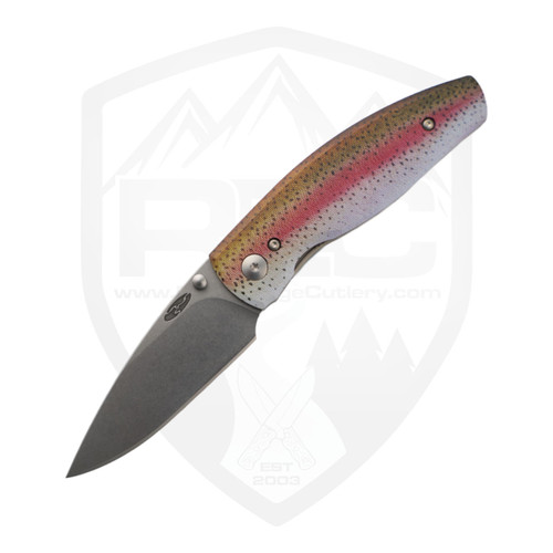 TRM Atom Linerlock, Rainbow Trout G10 Contoured, Stonewash 20CV