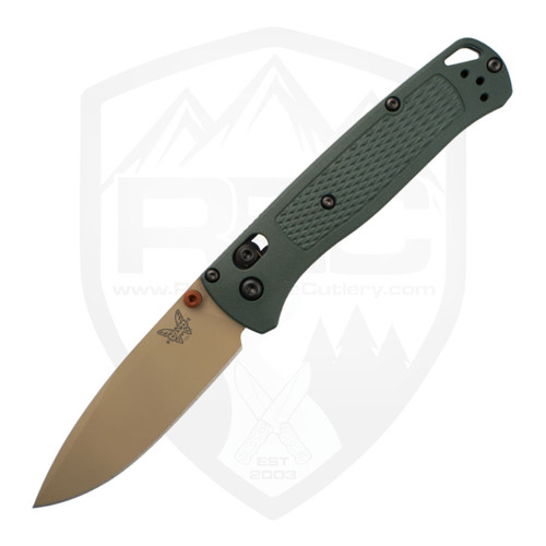 Benchmade Taggedout Tan Grivory Handles, Green Cerakote Elmax