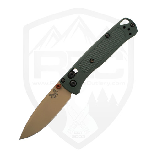 Benchmade Taggedout Tan Grivory Handles, Green Cerakote Elmax