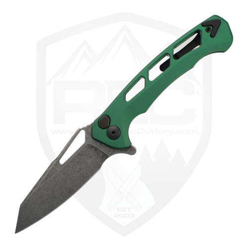 Dead Reckon Knives Ridgeback Integral, Reverse Tanto Green Aluminum, Dark Stonewash Magnacut