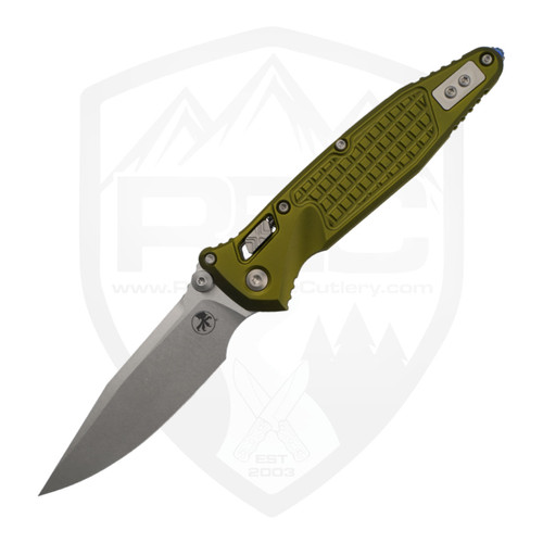 Microtech Socom Ram-Lok OD Green Frag Aluminum, Stonewash M390MK- 160RL-10FROD