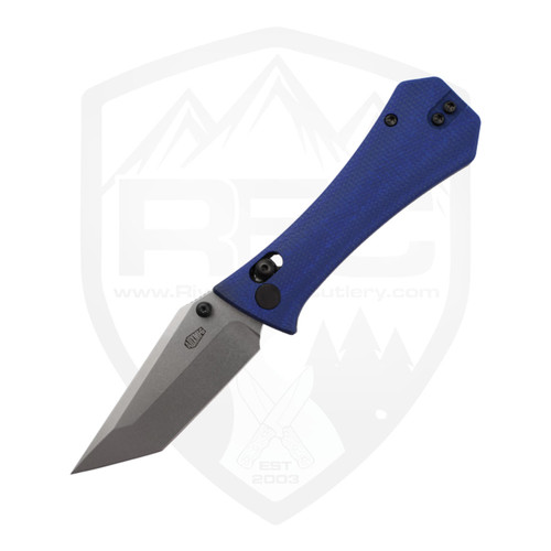 Aux Mfg Coffin Crossbar Lock, Blue Micarta, Stonewash 14C28N - 005BLU