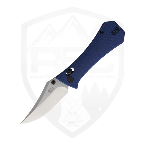 Aux Mfg Pocket Bowie Crossbar Lock, Blue Micarta, Stonewash 14C28N - 004BLU