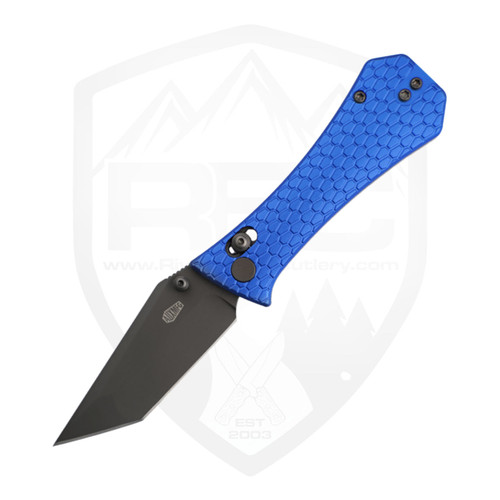 Aux Mfg Coffin Tanto Crossbar, Blue Aluminum, Grey PVD 14C28N - AUX010BLU