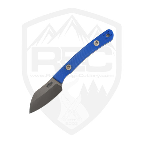 Hellbender Blade Co Newt, Blue G10, Satin Magnacut, Leather Sheath