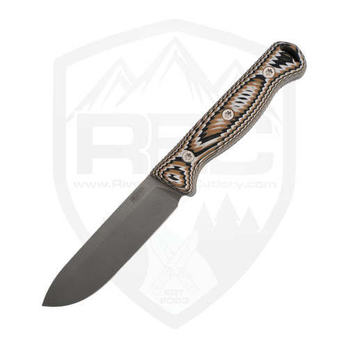Hellbender Blade Co Mudpup 5, Black/Brown/White G10, Stonewash Magnacut
