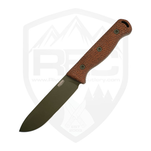 Hellbender Blade Co Mudpup 5, Burlap Micarta, OD Green Magnacut