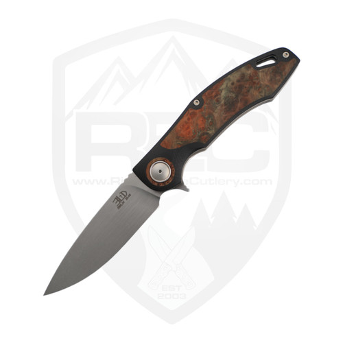 3LegDog Knives H4 Midi Drop Point, Black G10 with Stabilized Burl Inlay, Hand Rubbed RWL34 #26-08
