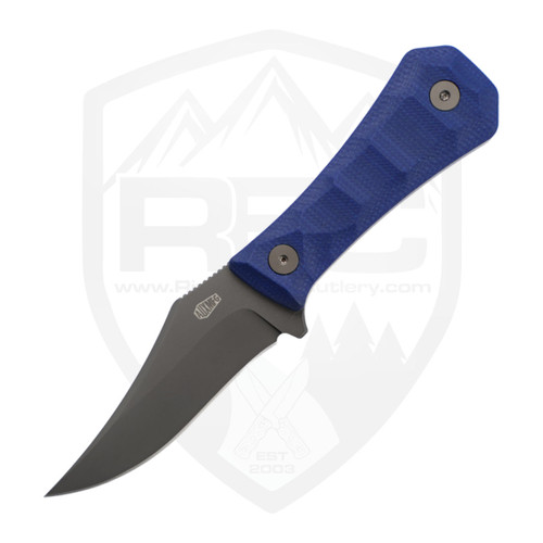 Aux Mfg Deadhead Pocket Bowie Fixed Blade Blue Micarta, Grey PVD 14C28N - AUX-001BLU