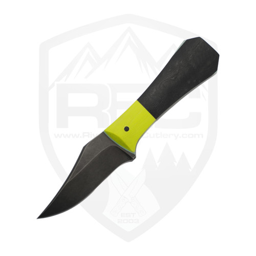Aux Mfg Custom Pocket Bowie, Black Burl G10/ Dayglo G10 w/ Tiffany Blue Liners, Acid Wash AEB-L