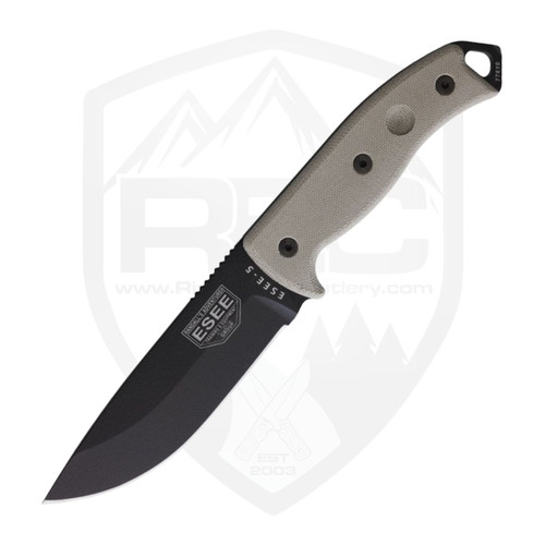 ESEE Model 5, Natural Canvas Micarta, Powder Coat 1095 - 5PBK