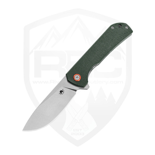 Klaken Drake Liner Lock Flipper, Green Micarta, Stonewash D2 - J305GN