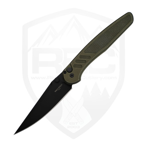 Protech Avalon, Battleworn Knurled Green Aluminum, DLC Magnacut - PN1103-BW-Green